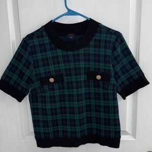 Ann Taylor Green and Black Plaid Blouse